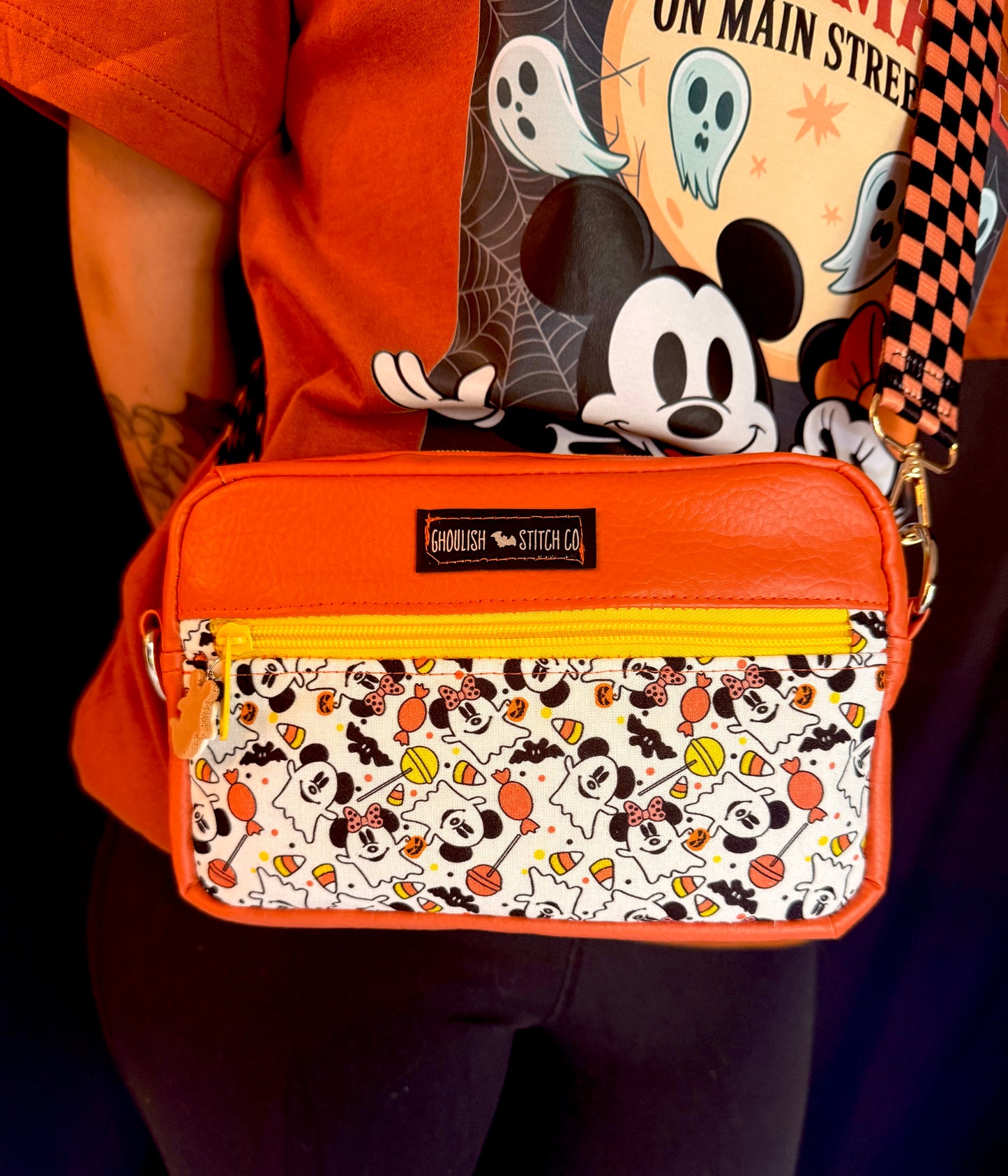 Candy Corn Ghost Mouse Crossbody Bag