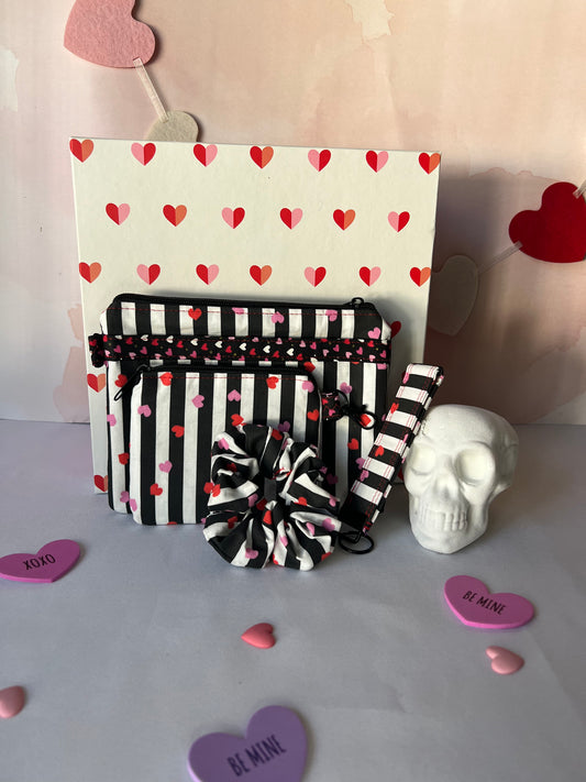 Pinstripe Heart Cosmetic Bag or Coin Pouch